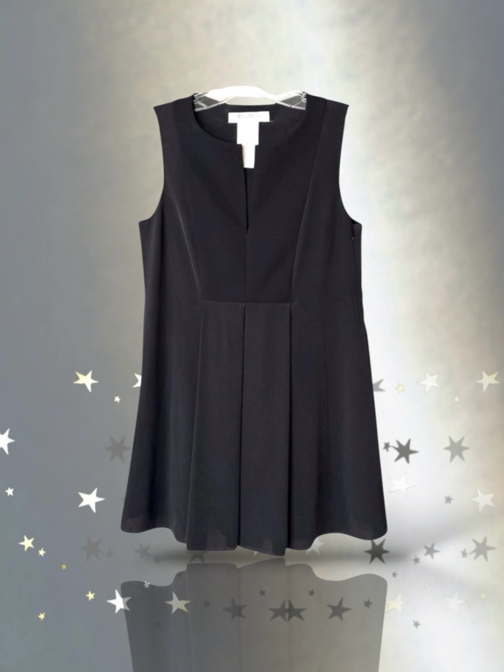 💞Max Mara Silk V-Split Neck Sleeveless Pleated A-Line Blouse • Black • 4US